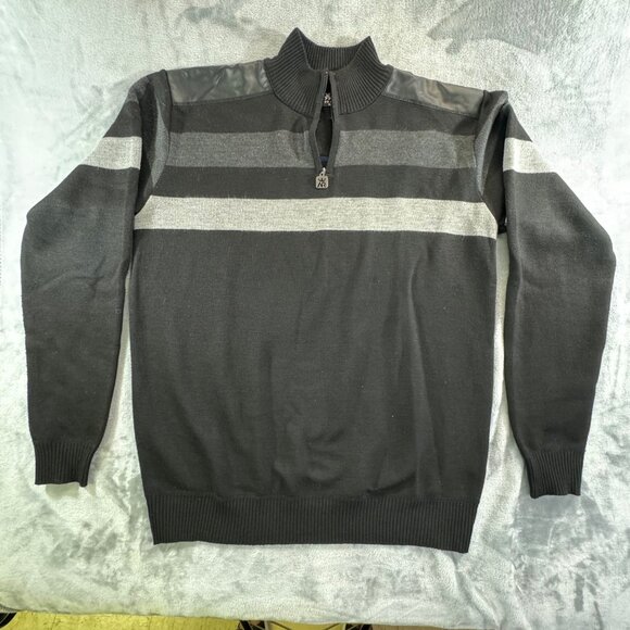 Red Ape men's sweater XLARGE pullover with synthetic leather shoulders and 1/4 z - Picture 9 of 15